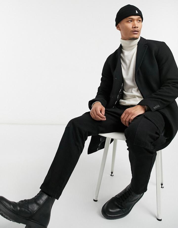 Selected Homme Overcoat In Black