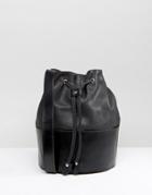 Park Lane Real Leather Bucket Bag - Black