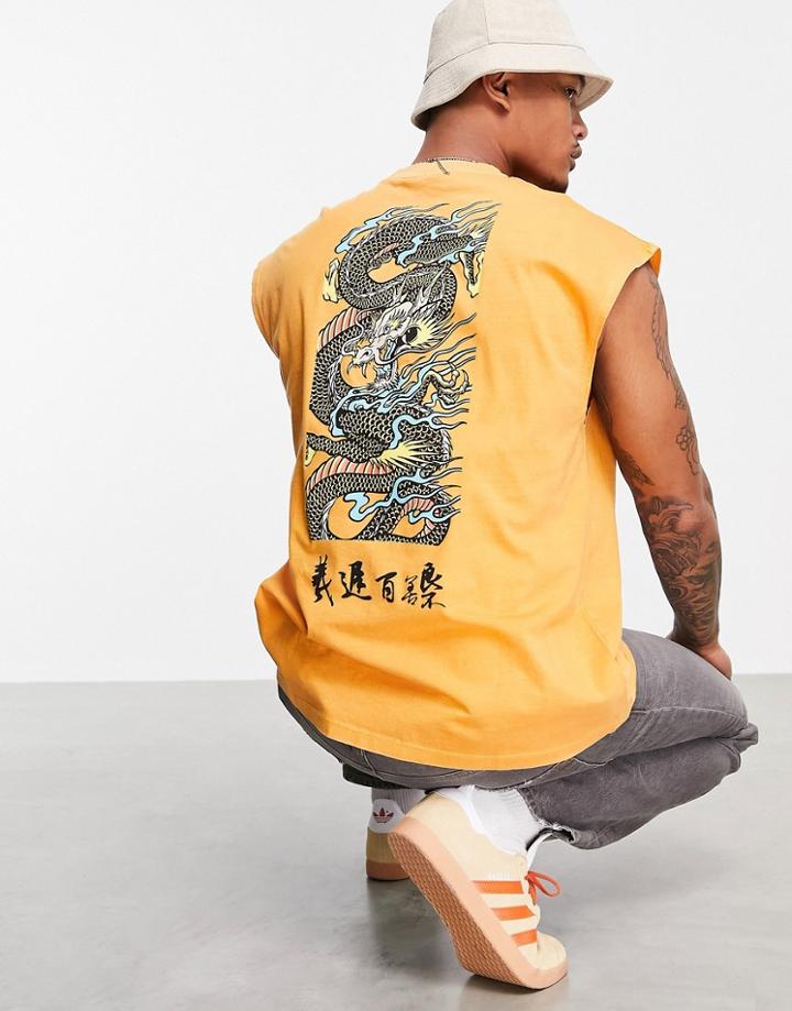 Asos Design Oversized Tank In Orange Organic Cotton With Dragon Back Print