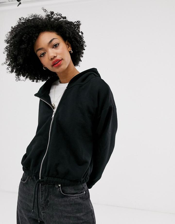 Weekday Cropped Hoodie With Zip Detail In Black - Black