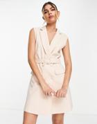 Miss Selfridge Tailored Sleeveless Belted Dress In Soft Pink