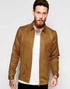 Asos Suedette Shirt With Zips In Long Sleeve - Camel