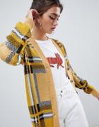Daisy Street Relaxed Cardigan In Vintage Check - Beige