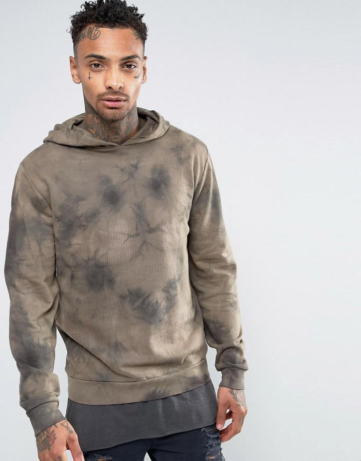 Asos Tie Dye Hoodie In Khaki - Green