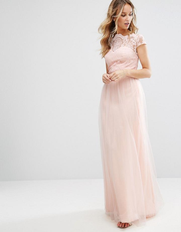 Chi Chi London Premium Lace Maxi Dress With Tulle Skirt And Cap Sleeve