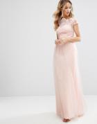 Chi Chi London Premium Lace Maxi Dress With Tulle Skirt And Cap Sleeve