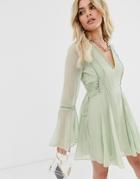 Asos Design Lace Up Mini Dress With Ladder Trim - Green
