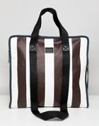 Asos Design Large Shopper Bag In White And Burgundy Stripe - White