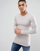 Asos Design Longline Muscle Fit T-shirt With Long Sleeves In Gray - Gray