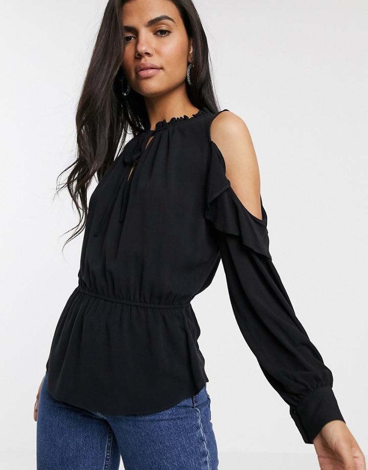 River Island Cold Shoulder Blouse In Black