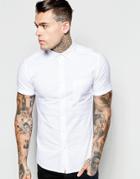 Asos Skinny Oxford Shirt In White With Short Sleeves - White