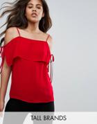 Fashion Union Tall Cold Shoulder Cami Top With Tie Sleeves - Red