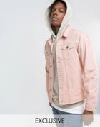 Mennace Denim Jacket With Abrasions In Light Pink - Blue