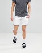 Asos Design Denim Shorts In Slim White Contrast Stitch - White