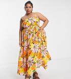 Asos Design Curve Strappy Midi Skater Sundress In Bold Floral-multi