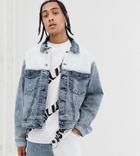 Collusion Denim Jacket In Blue And White Spliced