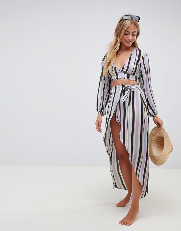 Asos Design Stripe Wrap Two-piece Skirt-multi