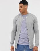 Asos Design Jersey Muscle Bomber Jacket In Gray Marl With Poppers
