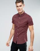 Asos Stretch Slim Shirt With Polka Dots - Red