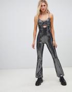 Flounce London Cami Strap Jumpsuit In Silver - Silver