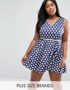 Closet Plus Skater Dress In Polka Dot Print - Navy