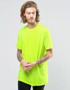 Asos Longline T-shirt With Crew Neck In Yellow Fluro - Yellow