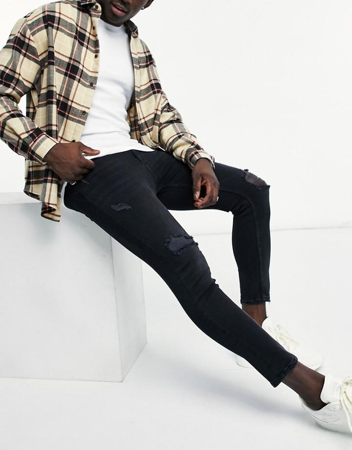 Pull & Bear Premium Carrot Fit Jeans In Black With Rips