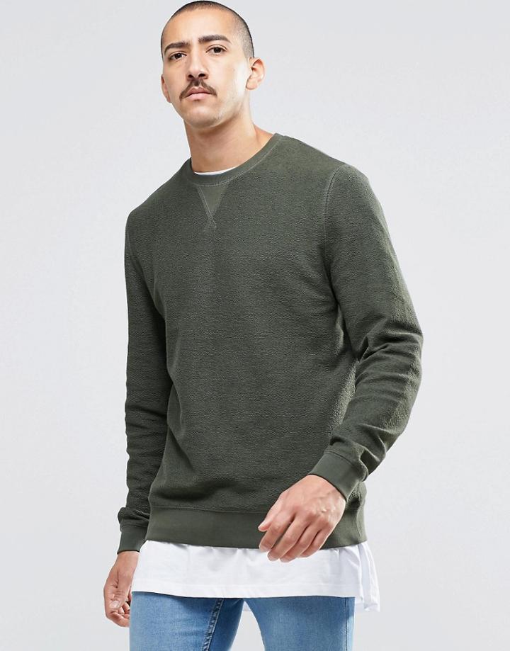 Asos Reverse Loopback Sweatshirt In Khaki - Forest Nights