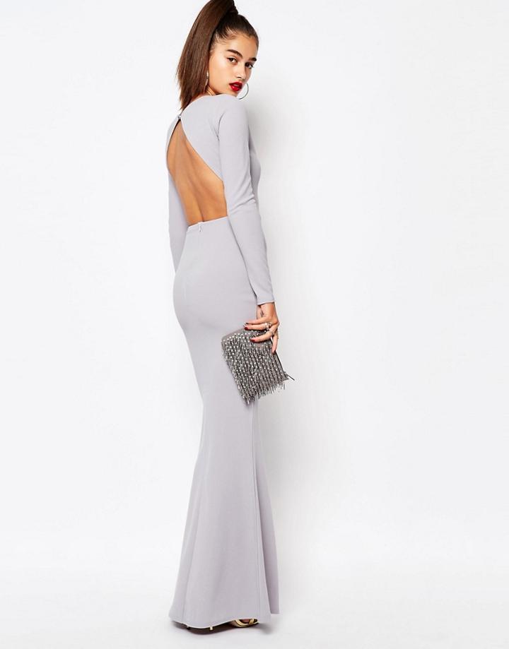 Missguided Long Sleeve Open Back Maxi Dress - Ice Gray