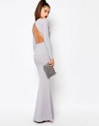 Missguided Long Sleeve Open Back Maxi Dress - Ice Gray