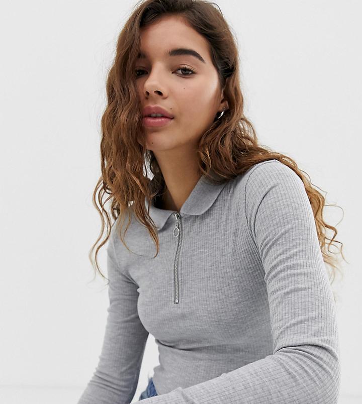 New Look Turtleneck Top With Zip In Gray