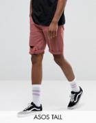 Asos Tall Slim Denim Shorts In Burgundy With Thigh Rip - Red