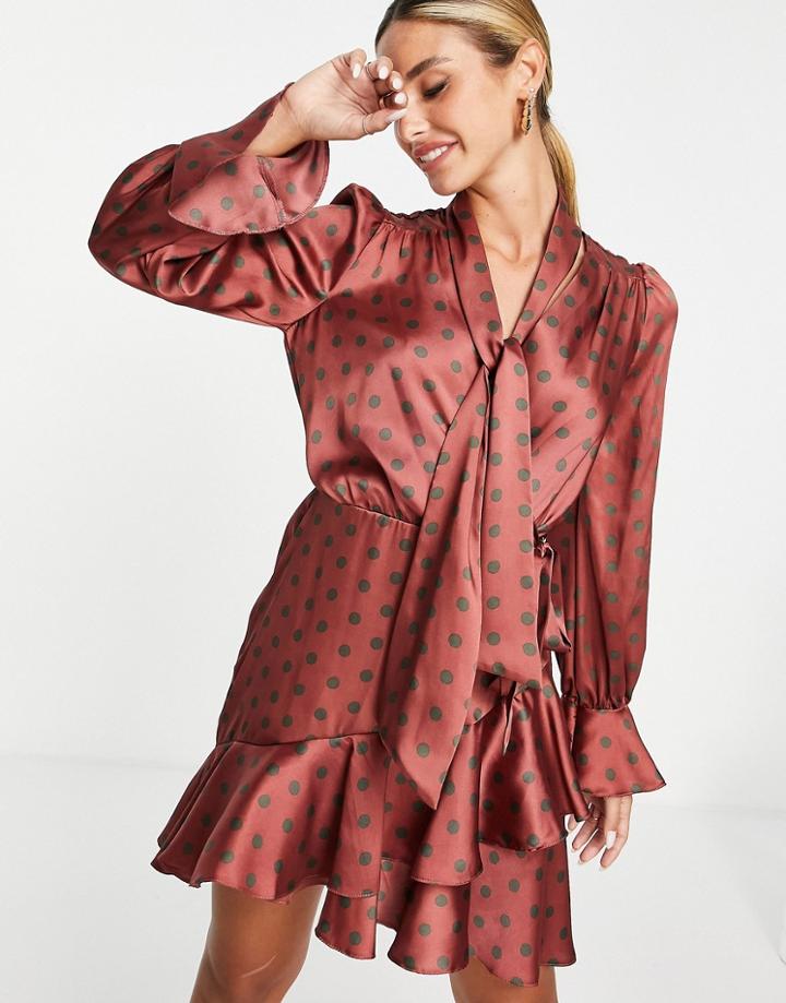 River Island Pussybow Spot Mini Dress In Red