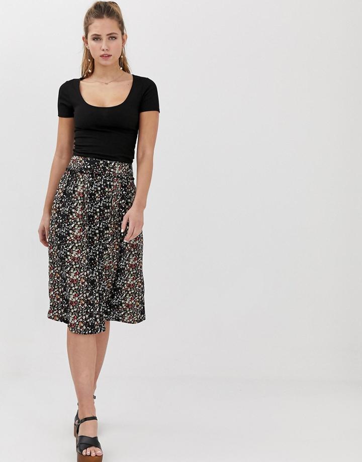 Brave Soul Amalfi Midi Skirt With Button Through-green