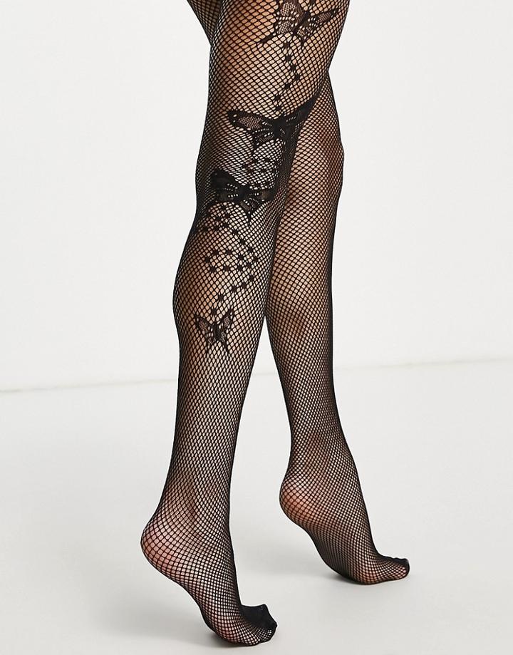 Asos Design Fishnet Butterfly Tights In Black