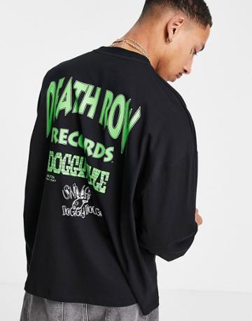 Asos Design Snoop Dogg Death Row Records Oversized Long Sleeve T-shirt In Black