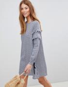 Qed London Gingham Shift Dress - Navy