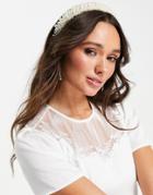 Y.a.s Bridal Pearl Embellished Headband In Cream-blue