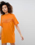 Monki Fringe T-shirt Dress - Orange