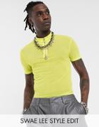 Asos Design Muscle T-shirt With Stretch And Turtle Zip Neck In Fine Mesh-yellow