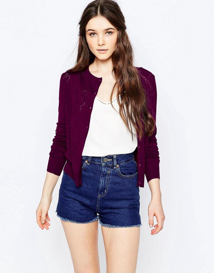 Sugarhill Boutique Fern Heart Pointelle Cardigan - Red