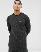 Le Breve Ribbed Arm Crew Neck Sweatshirt-black