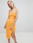 Asos Design Cupped Lace Up Sides Midi Dress - Multi