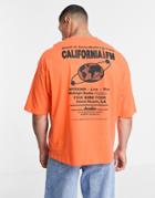 Asos Design Oversized T-shirt In Orange With Text Back Print