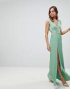 Asos Premium Lace Insert Pleated Maxi Dress - Green