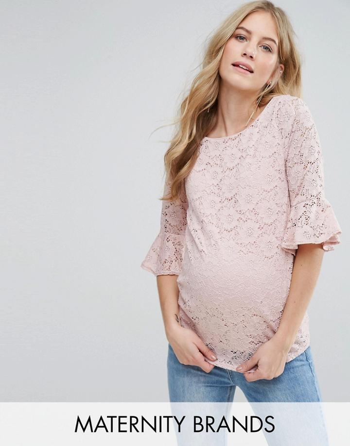 New Look Maternity Fluted Sleeve Top - Pink