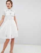 Frock & Frill High Neck Skarer Dress With Embellished Detail - White