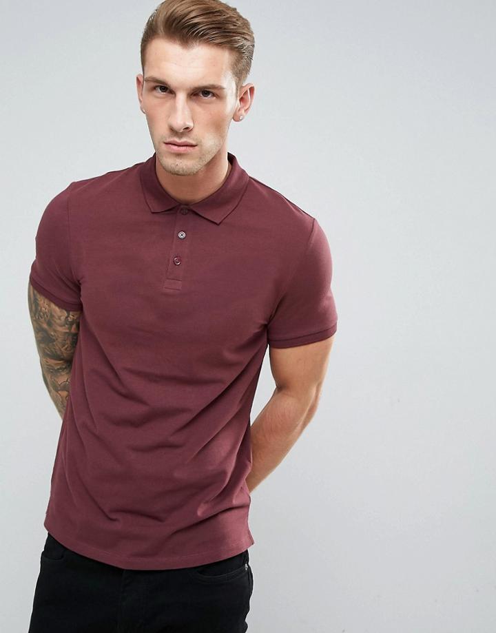 Asos Muscle Fit Jersey Polo In Oxblood - Red