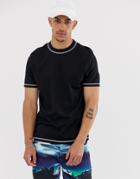Asos Design Organic T-shirt With Crew Neck In Black With White Flatlocking - Black