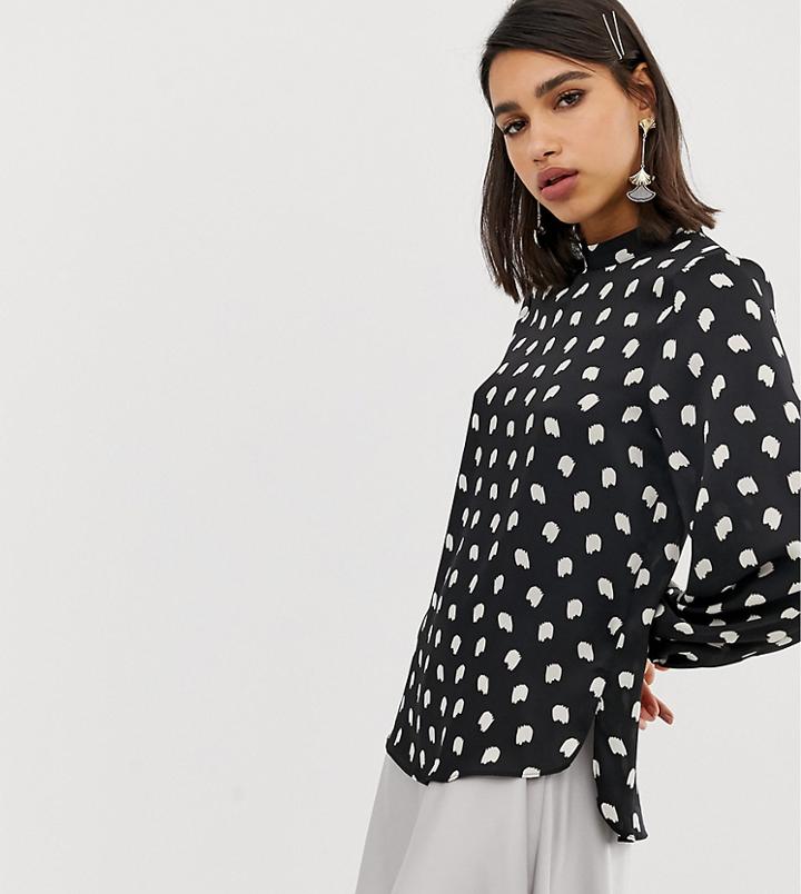 River Island Blouse With High Neck In Polka Dot - Multi